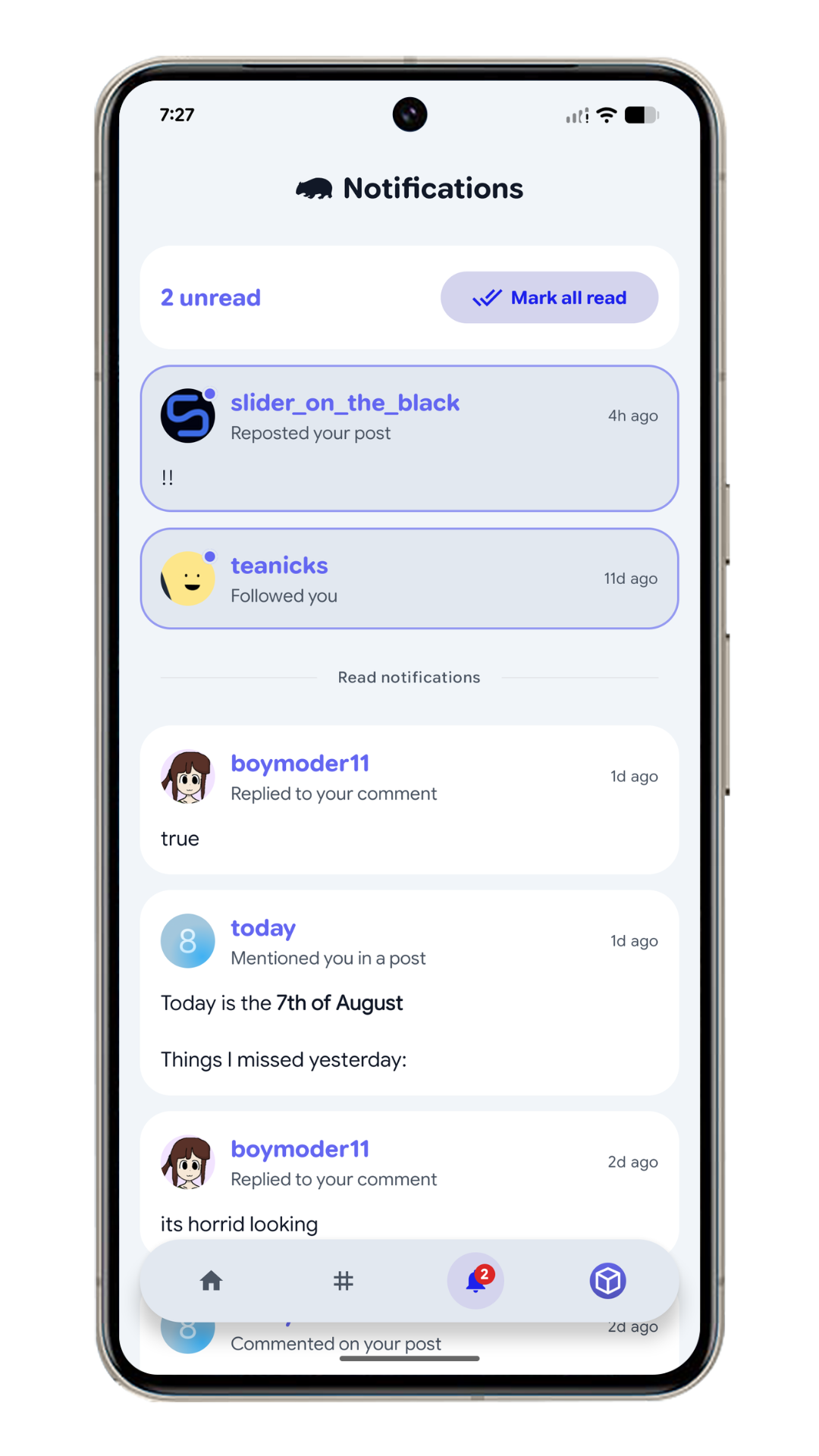 Notifications screen in wo.mbat