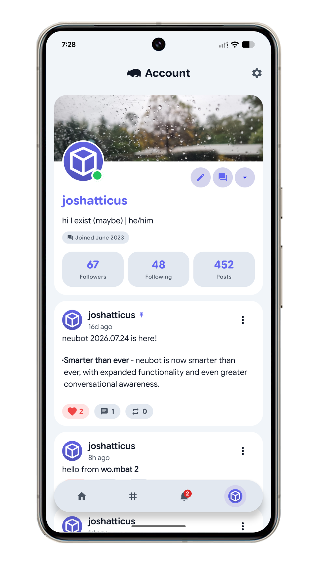 User profile screen in wo.mbat